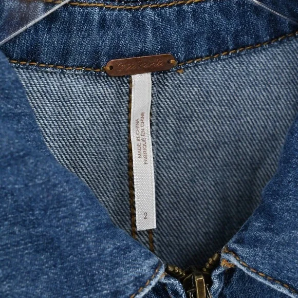 Free People Green River One-Piece Size 2 Denim Romper Boho Western Zip Up Belted - Picture 8 of 14